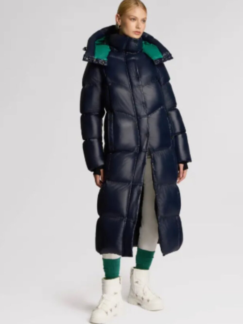 NEW Alpenhaus Meribel Quilted Maxi Puffer Coat XS Removable Hood Midnight Navy